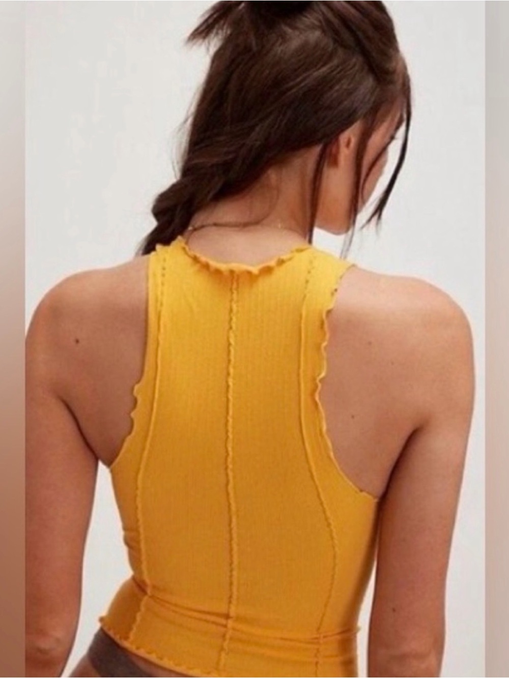 Free People Ribbed Lettuce-Edge Tank in Sunshine Yellow - Picture 5 of 5